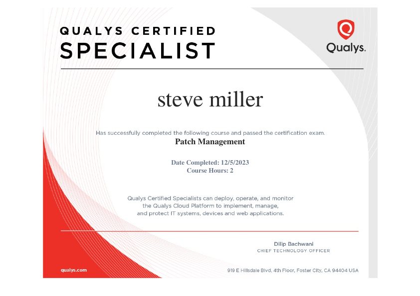 Qualys Certified Specialist certificate: Patch Management